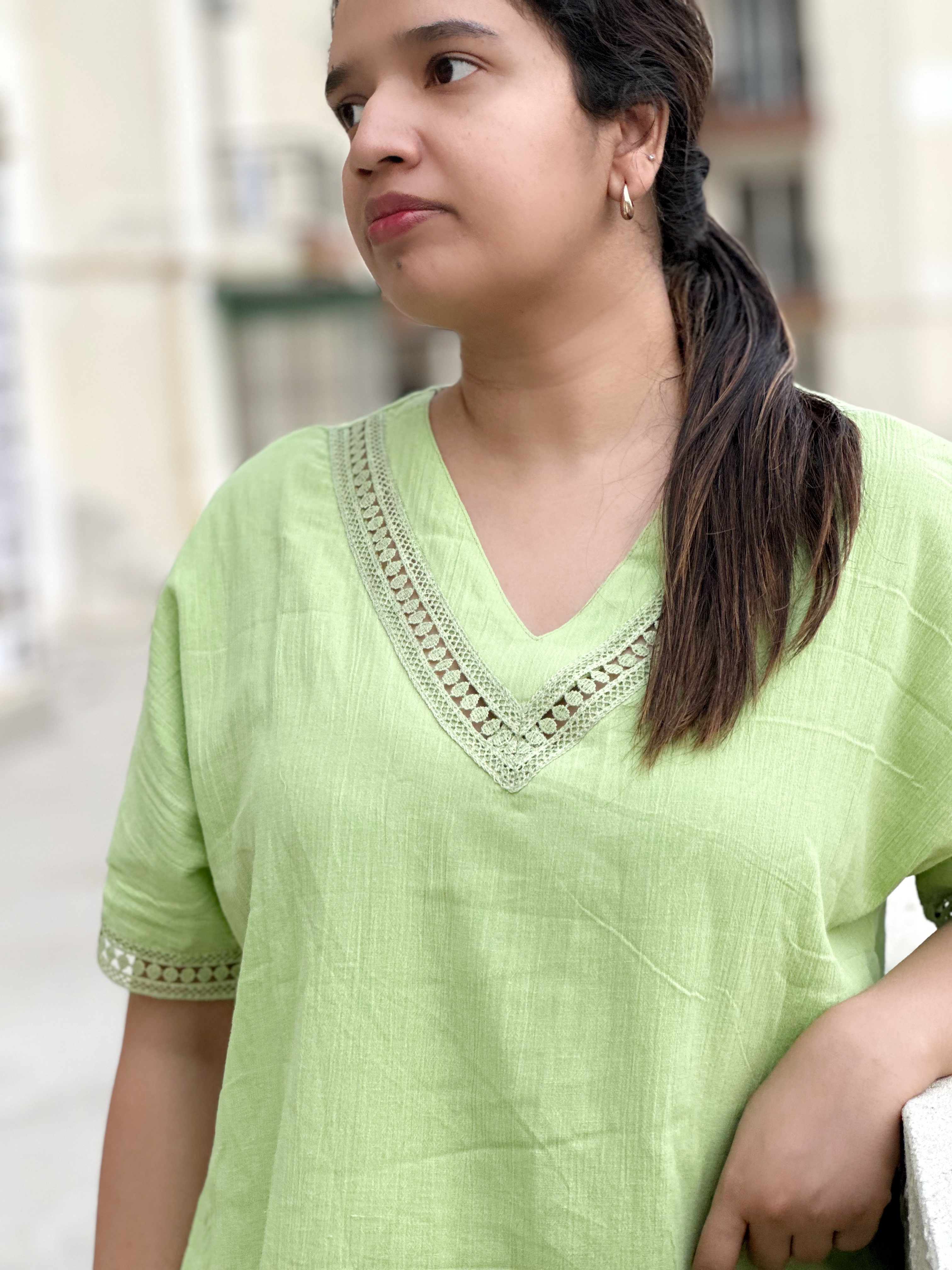 Clearance Sale | Flowy Lace Detail Dress (PISTA GREEN)